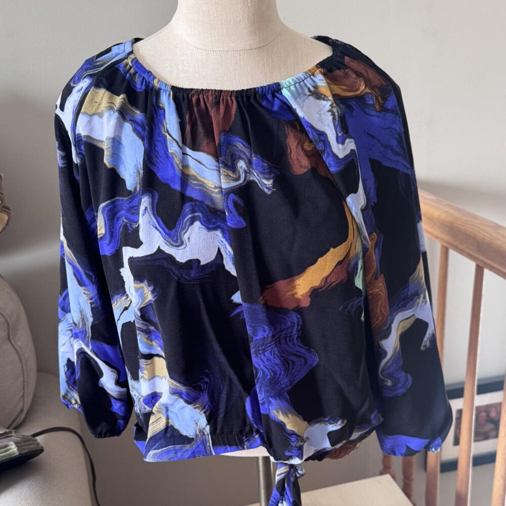 Nine West Blue and Black Abstract Blouse